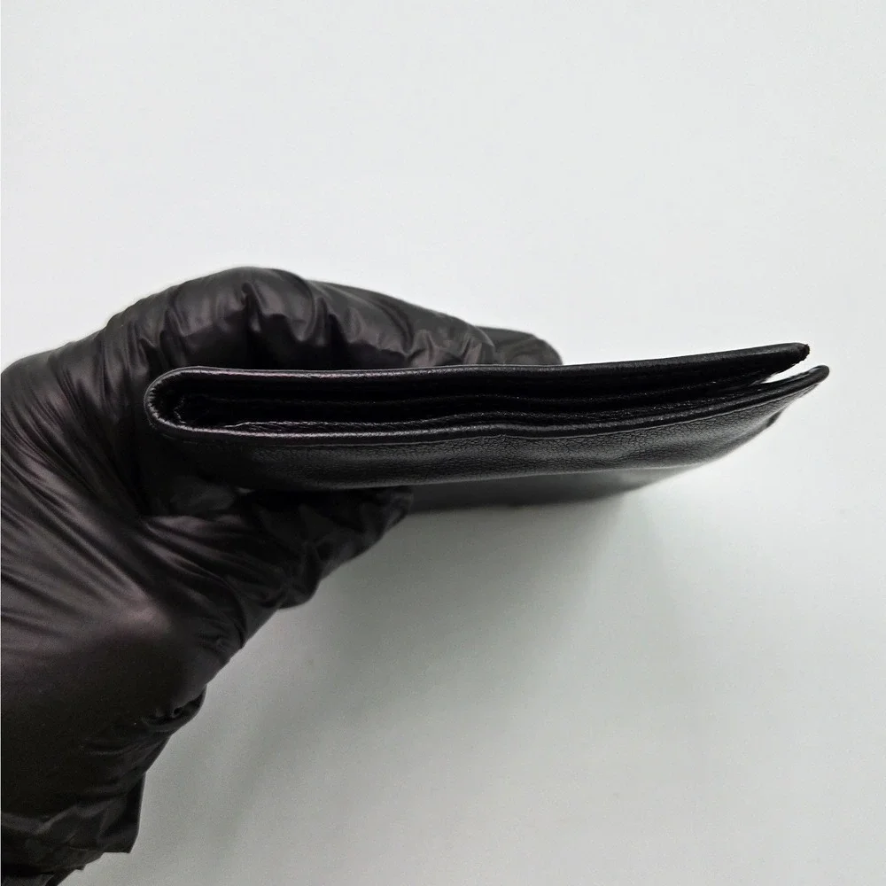 PRADA Black Leather Bifold Wallet Minimalist Slim Card Holder Authentic